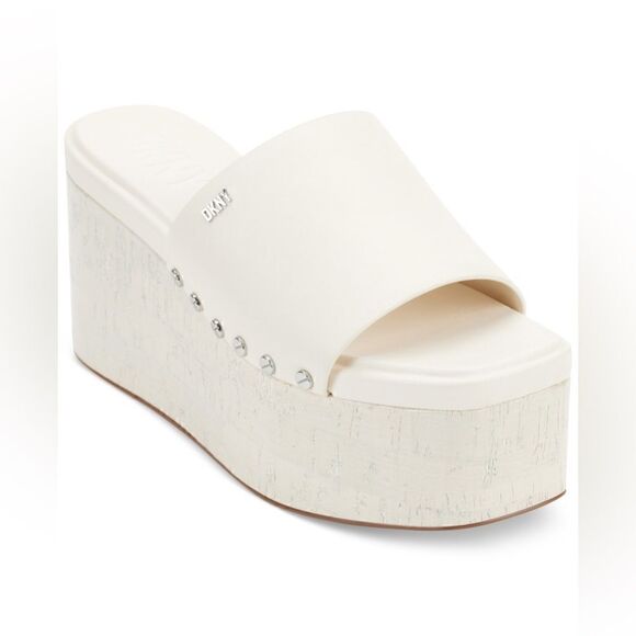 Dkny Alvy Studded Platform Wedge Slide Sandals - Eggnog, shoes 9.5 new - Picture 3 of 9